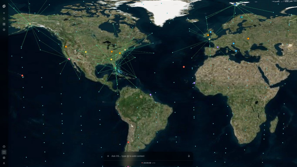 ConstellationOS fleet link map with ground stations and satellite connections
